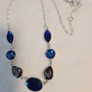 Silver and Blue Gemstone Necklace with Sterling Chain